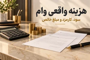 ماشین حساب و اسناد مالی با عنوان فارسی هزینه واقعی وام