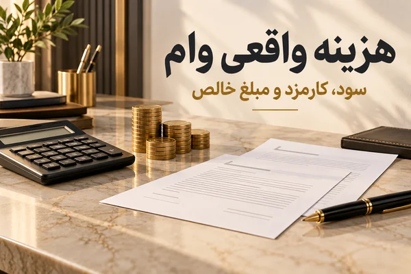 ماشین حساب و اسناد مالی با عنوان فارسی هزینه واقعی وام